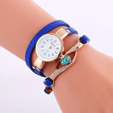 100 ชิ้น/ล็อต mini สายหนังแฟชั่นห่อรอบ lady crtstal นาฬิกา elegance ควอตซ์ blue diamond นาฬิกาข้อมือสำหรับสตรี