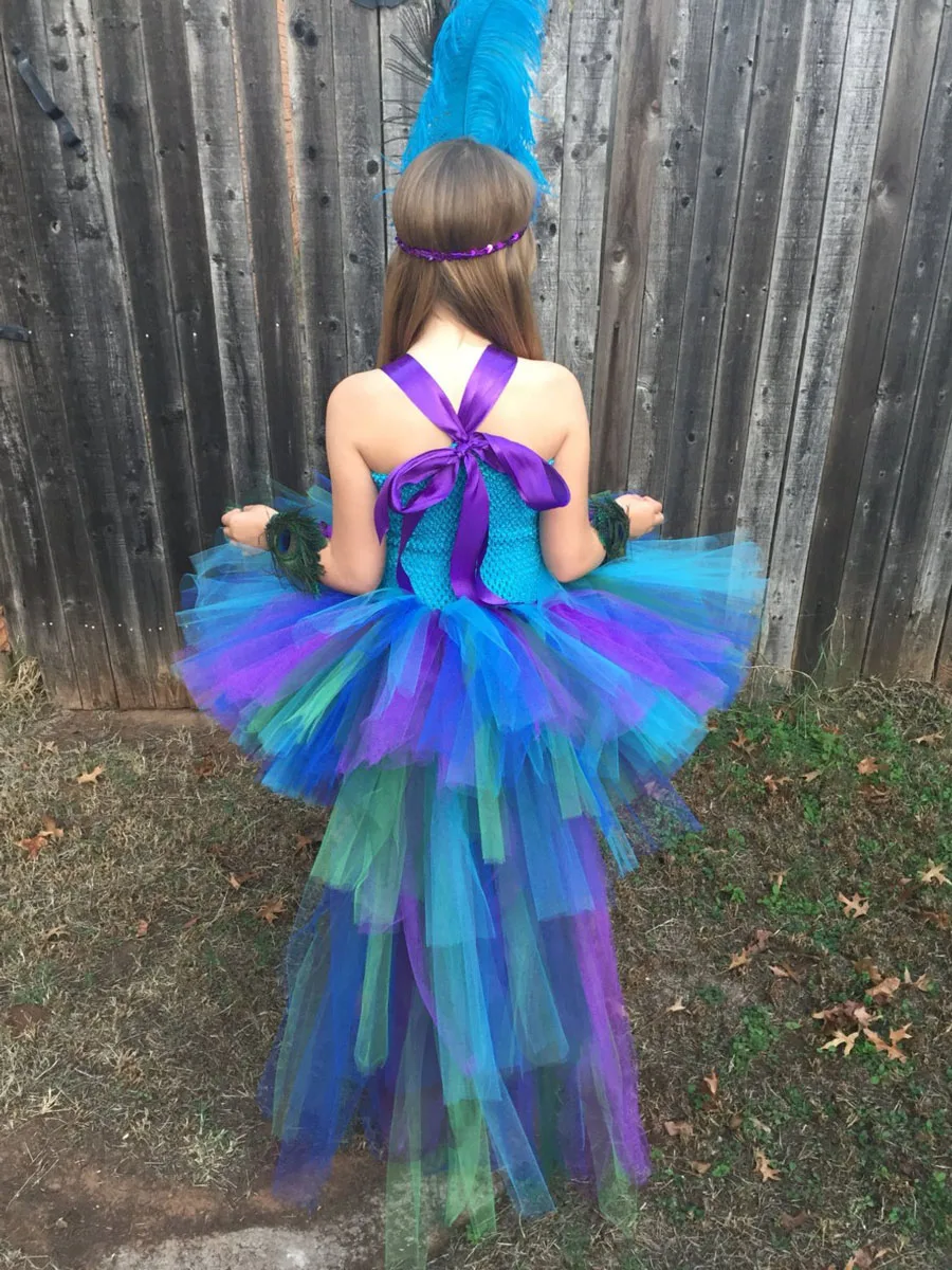 Glam Pageant Girls Peacock Costume Baby Kids Peacock Tutu Dress with Feather Glitter Headband Children Birthday Carnival Dress (12)