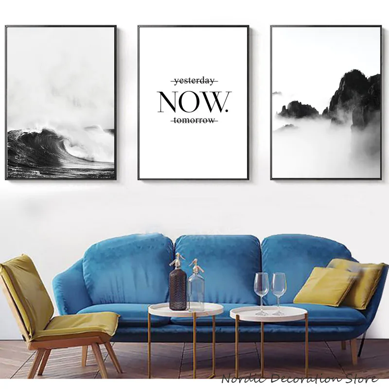

Nordic Poster Modern Wall Art Canvas Painting Sea Canvas Wave Poster Fog Mountain Wall Pictures For Living Room Canvas Unframed