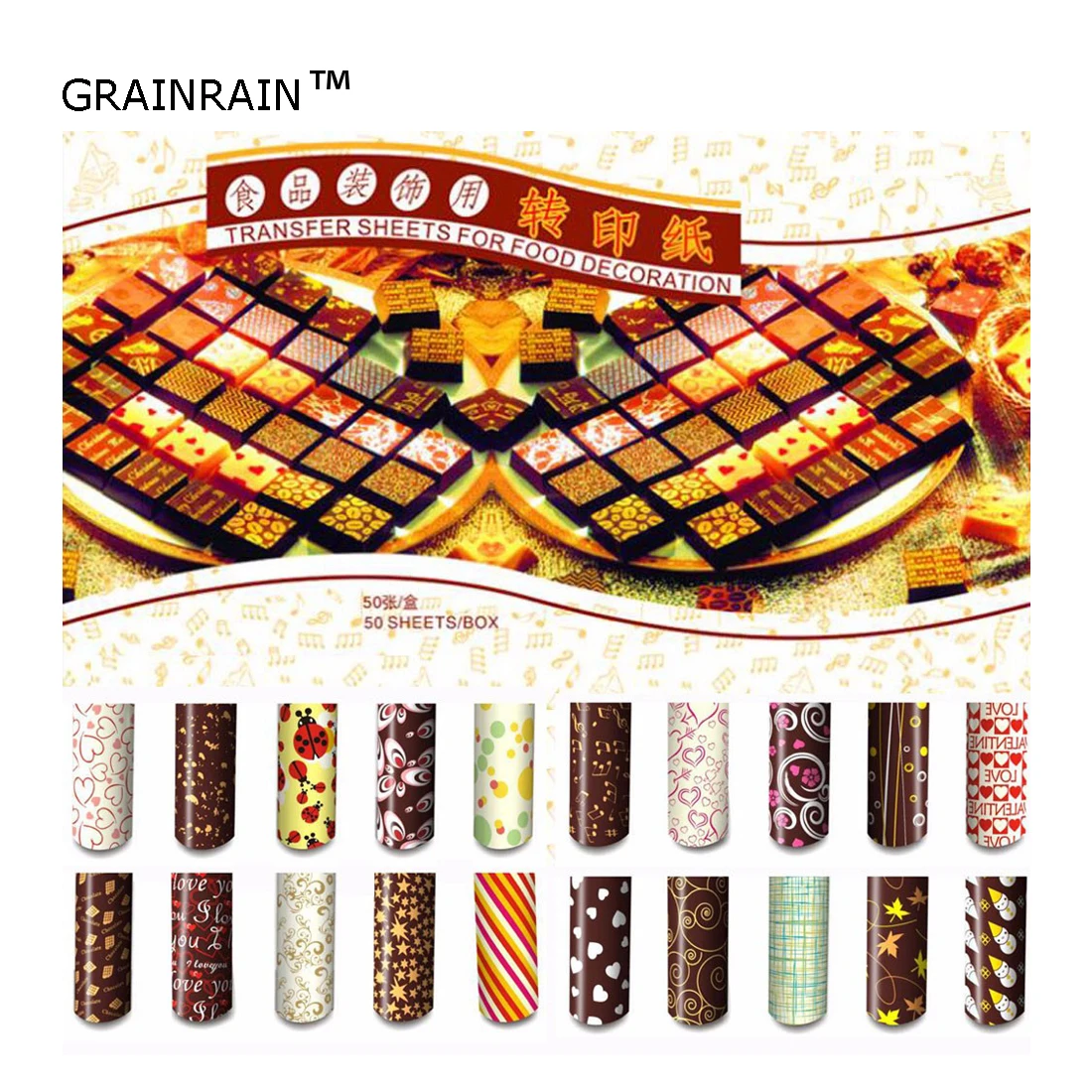 

Grainrain Colorful DIY Chocolate Transfer Sheet Food Decoration Paper (50 pcs / set)