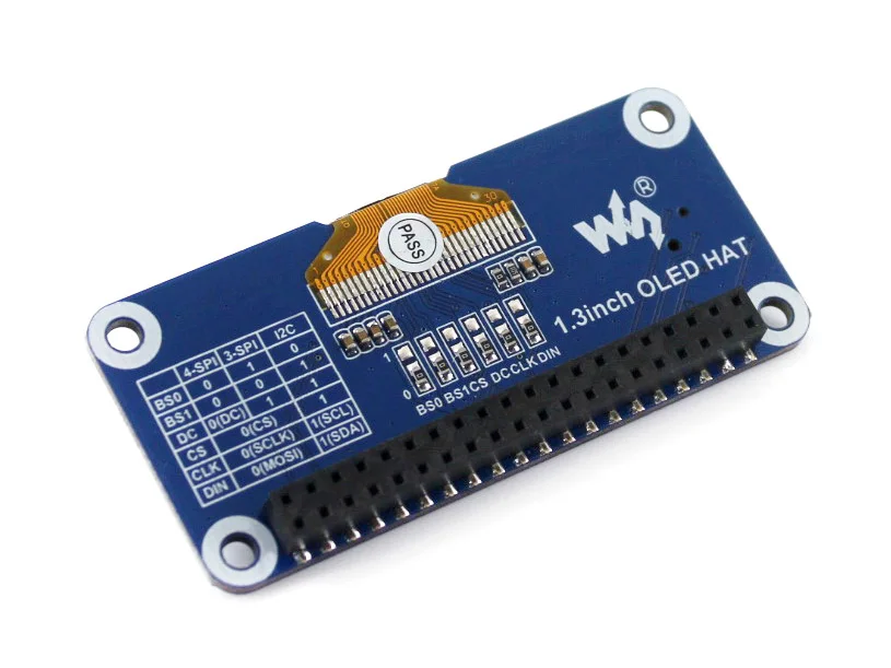 Waveshare 1,3 дюймовый oled-дисплей шляпа для Raspberry Pi 2B/3B/3B+/Zero W, 128x64 пикселей, SPI, igc интерфейс, встроенный контроллер