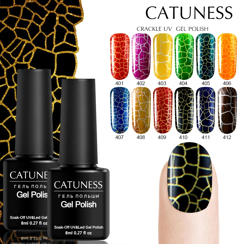 

CATUNESS 12 Color Crackle Style Gel Varnish UV Need Base Gel and Top Manicure Nail Art Semi-persistent Soak Off Gel Polish