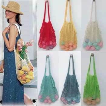 

2019 New Mesh Net Turtle Bag String Shopping Bag Reusable Fruit Storage Handbag Totes Women Shopping Mesh Bag Shopper Bag