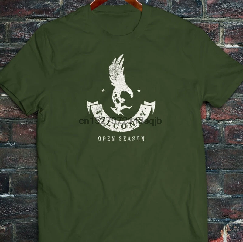 

FALCONRY OPEN SEASON HUNTING HUNT FALCON BIRDS Mens Military Green T-Shirt
