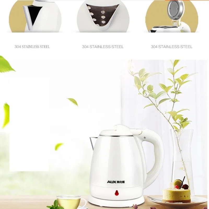 

220V Household 1.2L Electric Kettle Food Grade 304 Stainless Steel Inner Anti-scald Material Fast Boiling EU/AU/UK Plug