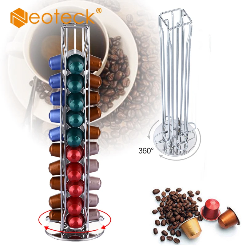

Neoteck 40 Pods Coffee Pod Holder Rotating Coffee Capsules Dispensing Tower Stand Fits Nespresso Capsule Storage Coffee holder