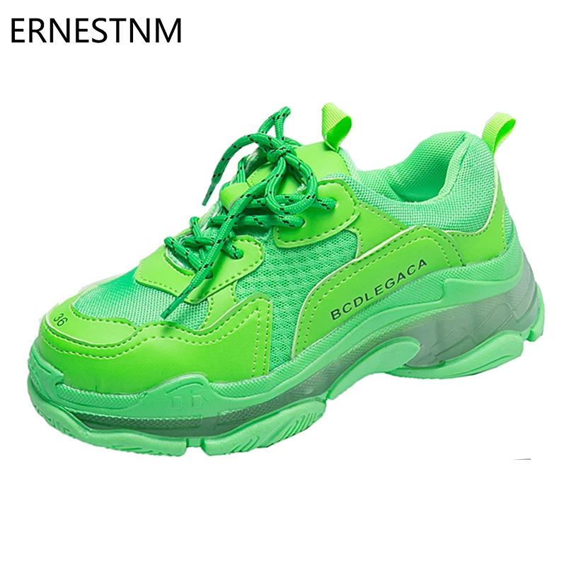 

ERNESTNM Women Chunky Sneakers Florescent Light Casual Dad Shoes Platform Breathable Mesh Glitter Shoes Woman Zapatos De Mujer