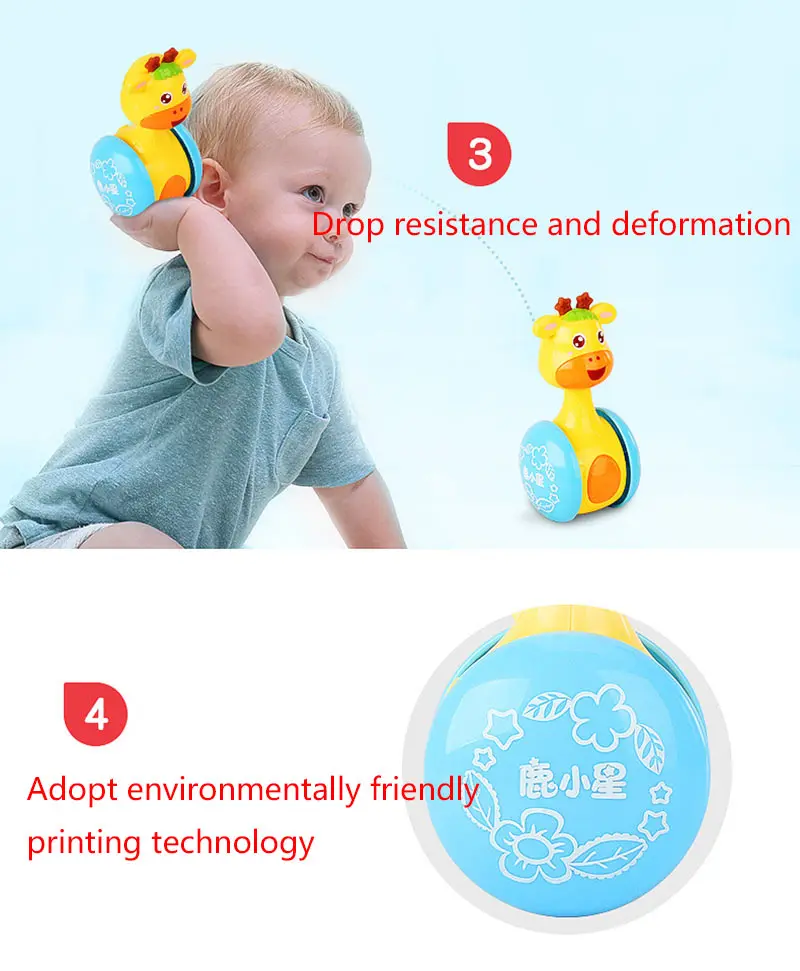 Baby Rattles Giraffe Tumbler Moveable Music Learning Education Toys Gifts Baby Bell Stroller Baby Toys Roly-Poly 0-12 Months (5)