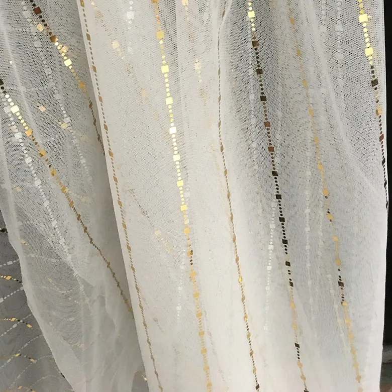 

GLace 3Y/Lot Gold striped sequins transparent mesh fabric bronzing patch ancient costume Hanfu dress skirt clothing fabric TX194