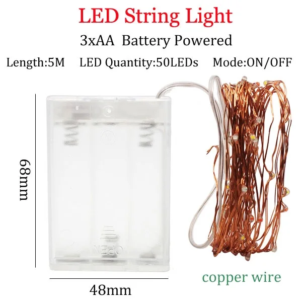 2/5/10M Медный провод светодиодный строки светильник s ночной Светильник праздничный светильник ing для гирлянды Фея Рождественская елка Свадебная вечеринка украшения - Испускаемый цвет: 5m 3AAcopper Battery