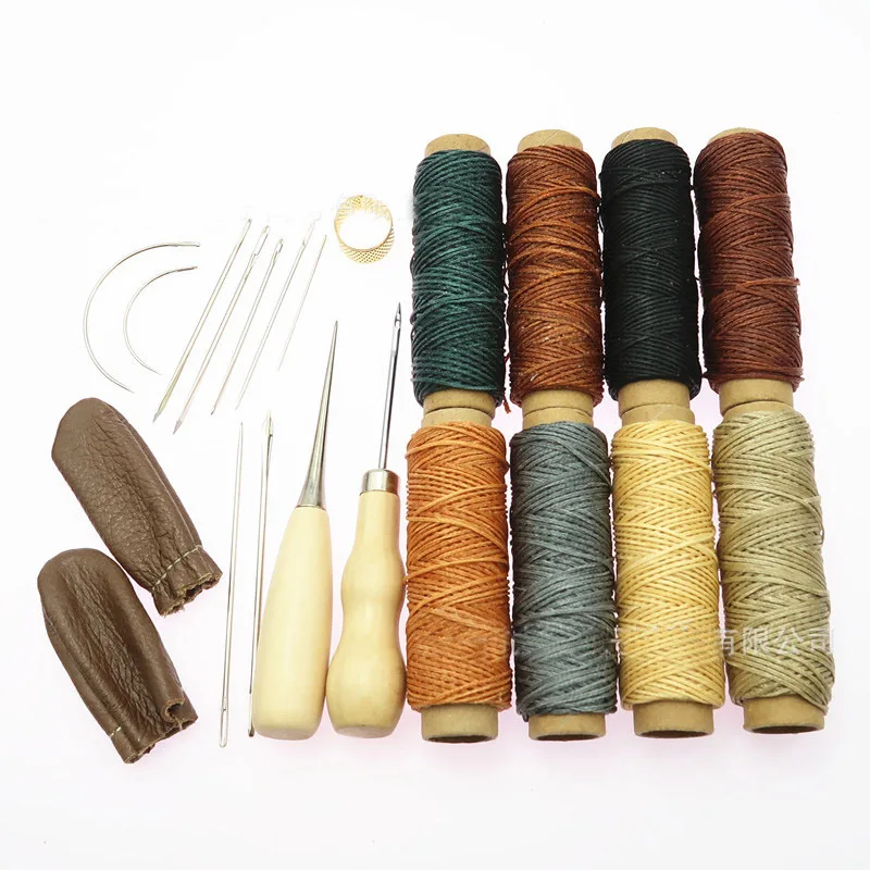 1 Set Leather Craft Hand Stitching Sewing Tool Thread Awl Waxed Thimble Kit UKP 
