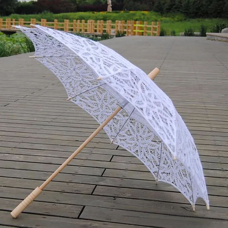 Цвета слоновой кости battenberg Кружевные Зонтики из чистого хлопка с вышивкой белые зонтики для свадьбы европейский стиль