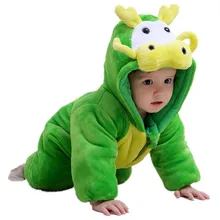 Детская верхняя одежда в зеленом драконе; зимние утепленные детские комбинезоны; милый дизайн с животными; цельнокроеная детская одежда с шапкой; J00485