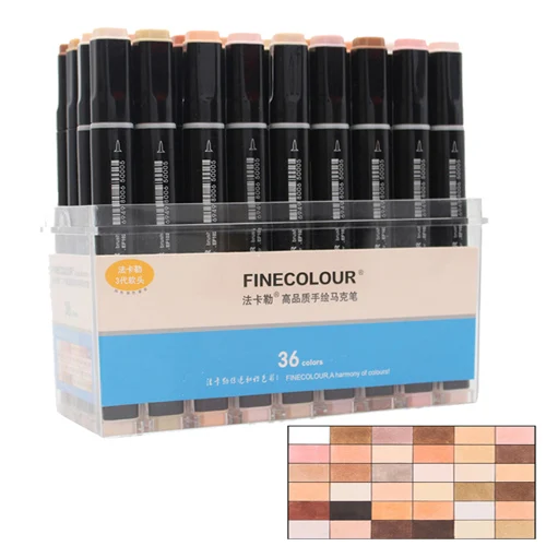 Finecolour 12 24 36 цветов двойная головка кисти фломастеры для рисования ручка манга цвета тона кожи эскиз графический дизайн с коробкой - Цвет: 36color