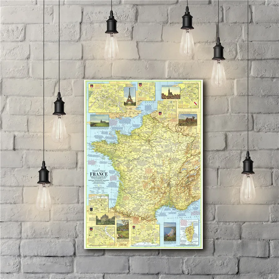 

A Traveller's Map of France (1971) National Geography Vintage Wall Sticker Antique Print Canvas Drawing Home Decor Painting