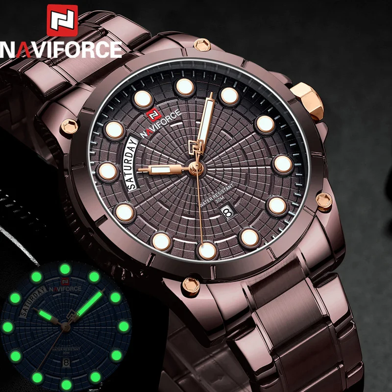 Часы NAVIFORCE мужские спортивные водонепроницаемые армейские деловые кварцевые из