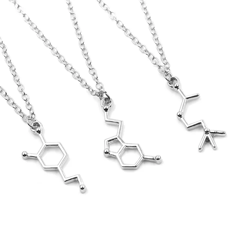 

Simple Science Acetylcholine Serotonin Molecular Dopamine Molecular Structure Pendant Necklace Fashion Gold Silver Necklace