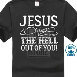 Jesus Loves The Hell Out Of You рубашка с религиозным рисунком, Летние Стильные футболки с религиозным принтом для мужчин, Harajuku, топ для фитнеса