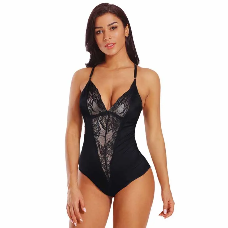 Sexy Deep V neck Bodysuit Lace Body Femme Embroidery Backless Rompers Elegant Jumpsuit 2019 Catsuit Straps Bodysuits Thong Black (3)