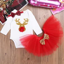IEFiEL/красный младенческой для маленьких девочек мой первый рождественские костюмы ползунки комбинезон с Женская юбка-пачка Одежда для маленьких девочекодежда