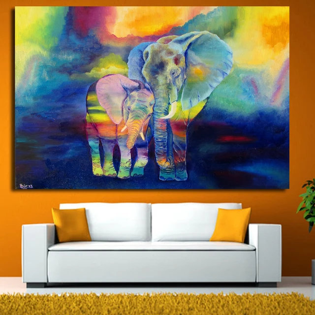 rainbow watercolor animal canvas blue and yellow elephant painting blue no yellow