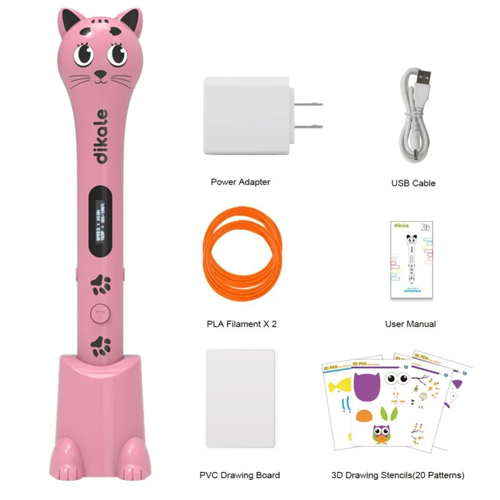 

Dikale 3D Drawing Pen Cute Cat Design USB OLED 3D Printing Pen Printer Pencil Free 12M Filament Safety Magic Perfect DIY Gifts