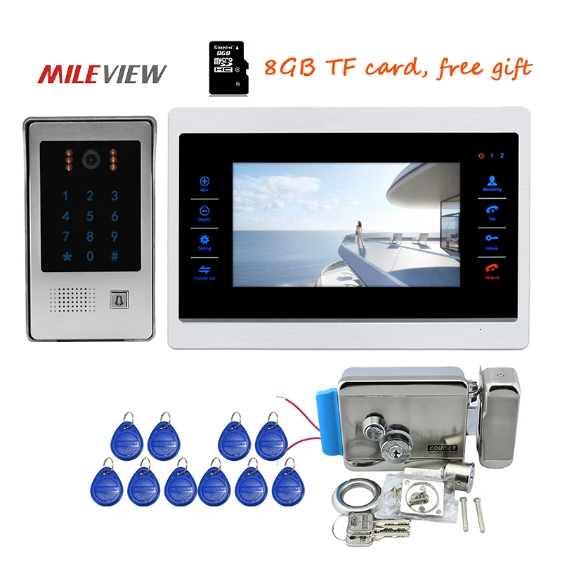 

Free Shipping 720P AHD 1200TVL 7" Screen Video Door Phone Intercom Unlock Record Kit Code Keypad RFID Door Camera Electric Lock