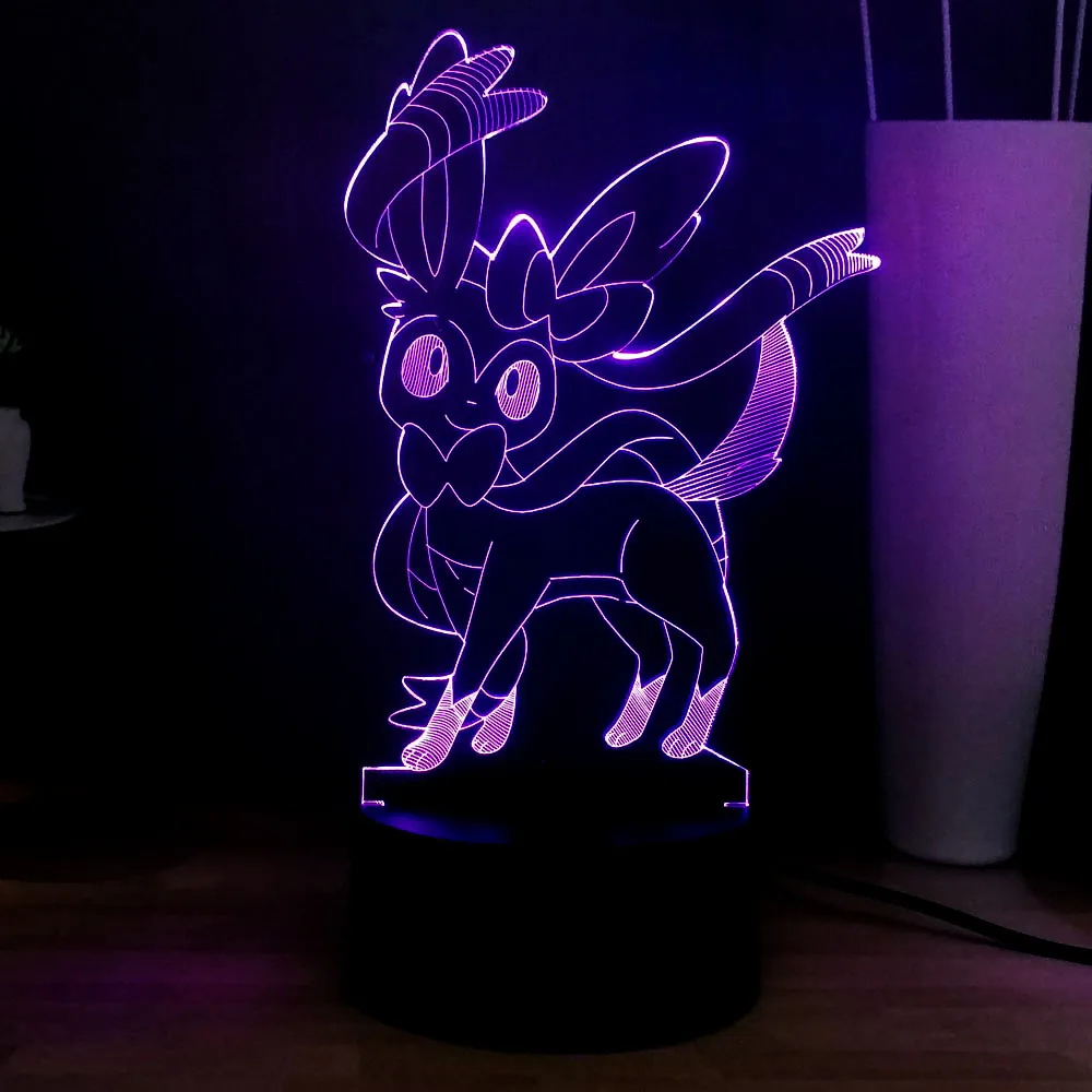 Прекрасный Sylveon 3D Иллюзия ночника Покемон 7 цветов Настольная лампа милые девушки