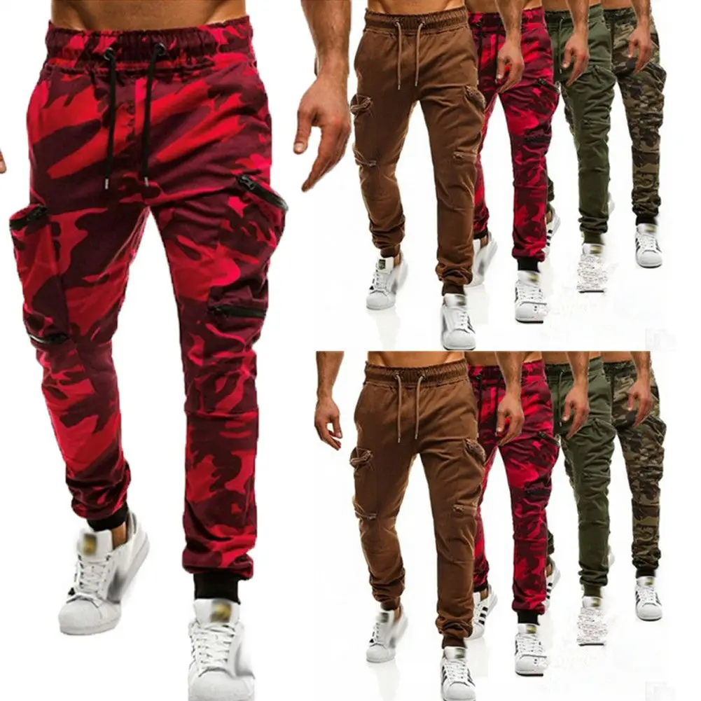 

Men High Waist Camouflage Slim Fit Straight Long Leg Trousers With Pockets Hip Hop Pencil Jogger Cargo Pants Plus Size M-3XL
