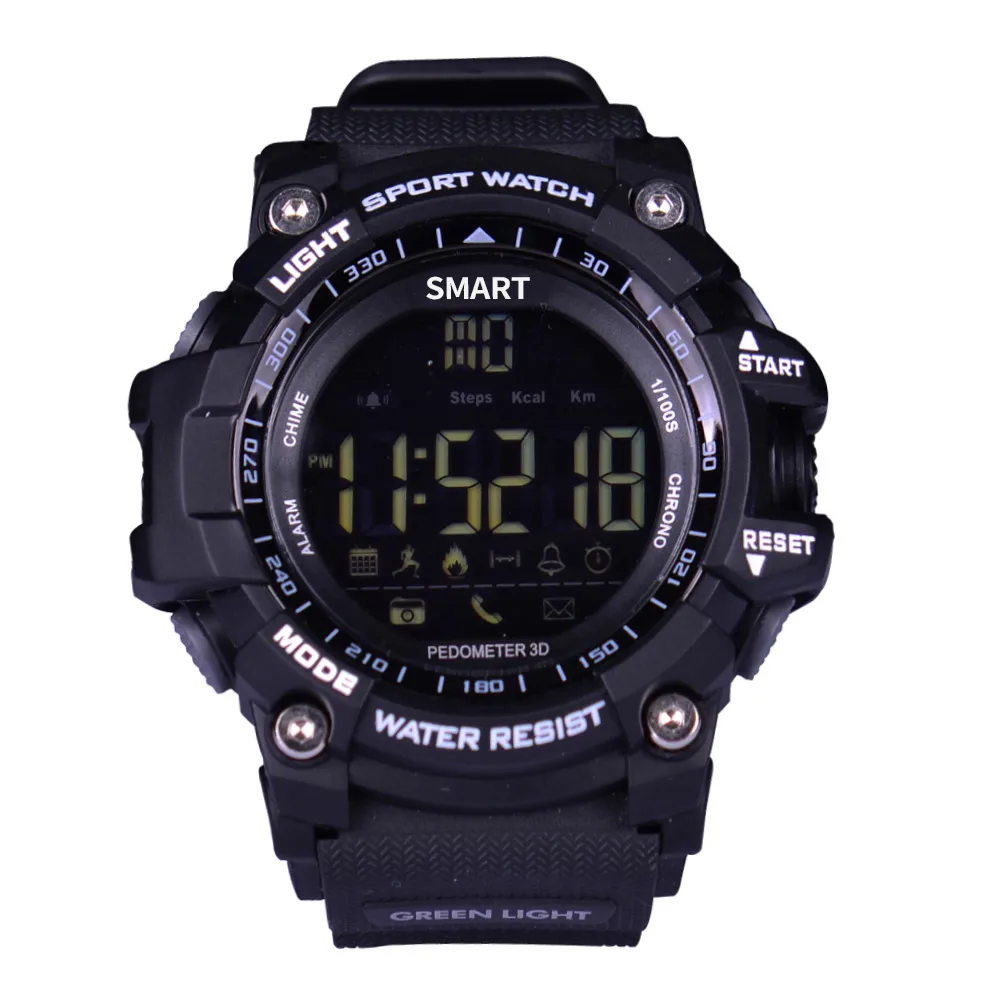 Время владельца Bluetooth часы EX16 Смарт часы уведомления дистанционное управление, шагомер спортивные часы IP67 водонепроницаемые мужские наручные часы - Цвет: Черный