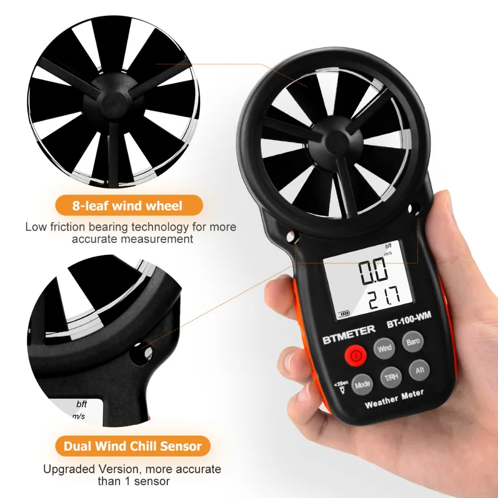 Anemometre Numerique Bt 100 Wm Pour Mesurer La Vitesse Temperature Du Vent Testeur De Refroidissement Eolien Humidite Point De Rosee D Altitude Pour Drone De Montee Cvc Cfm Aliexpress