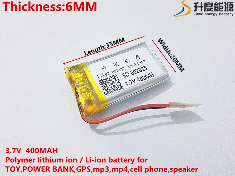 

(1pieces/lot) 602035 400 mah 3.7V lithium-ion polymer battery quality goods quality of CE FCC ROHS certification authority