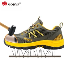 Modyf summer for Men mesh upper breathable steel toe cap shoes outdoor hiking boots puncture proof skidproof protection shoes