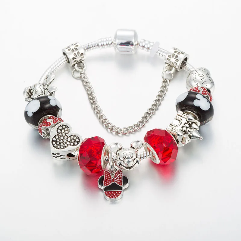 

ANNAPAER Brand Mickey Charm Bracelets & Bangles For Women Mickey Minnie Pendant Bracelet For Girls DIY Jewelry Gift B19015