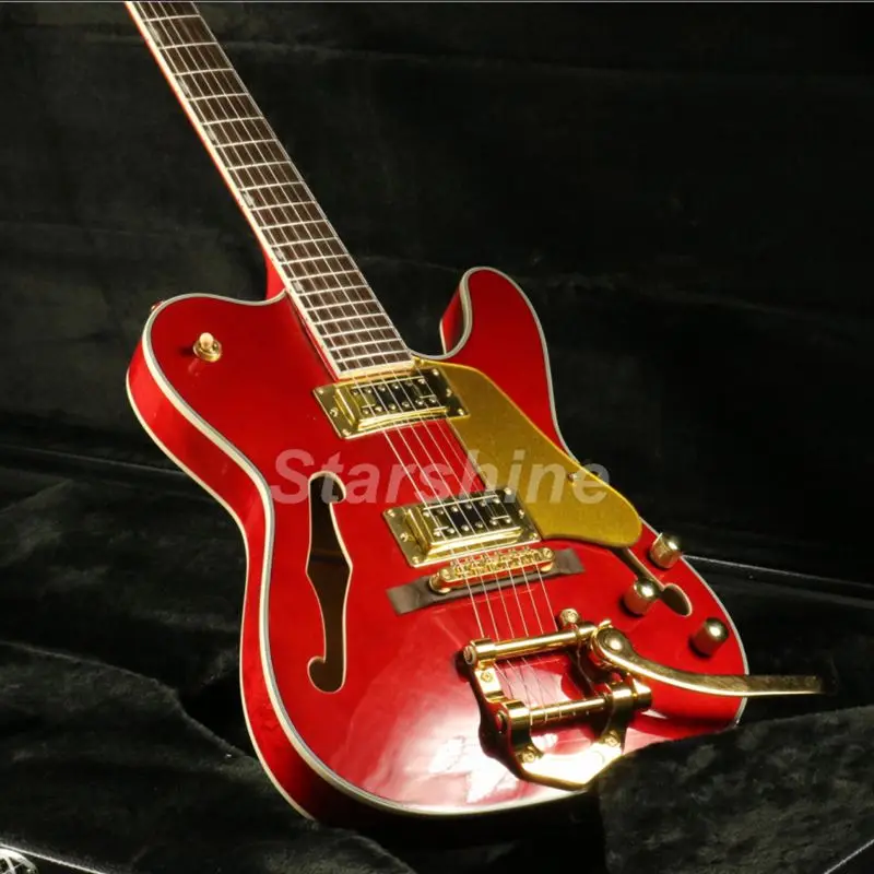 

F-hole Semi Hollow Body TL 6 Strings Electric Guitar BB Bridge Gold Hardware Trans Red Color