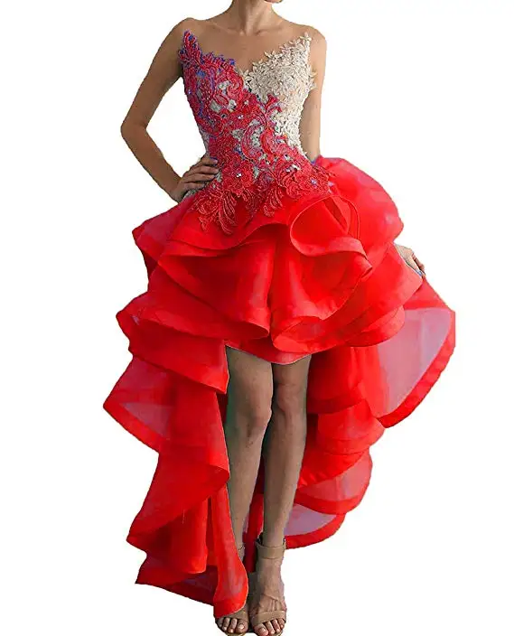 

Women's Appliques Dress High Low Organza Homecoming Dresses Custom Women Bridesmaid Dresses