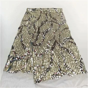 

Elastic Sequined Embroidered African Mesh Tulle Lace Fabric Elegant Design Nigerian Sequins Guipure Evening Dresses Net Material