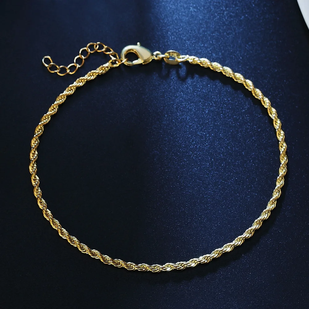 Простые Серебристые/золотые браслеты-цепочки для женщин, классические 2 мм, ширина, цепочка для ног, ювелирное изделие, подарок для девочек, Прямая поставка - Окраска металла: Gold