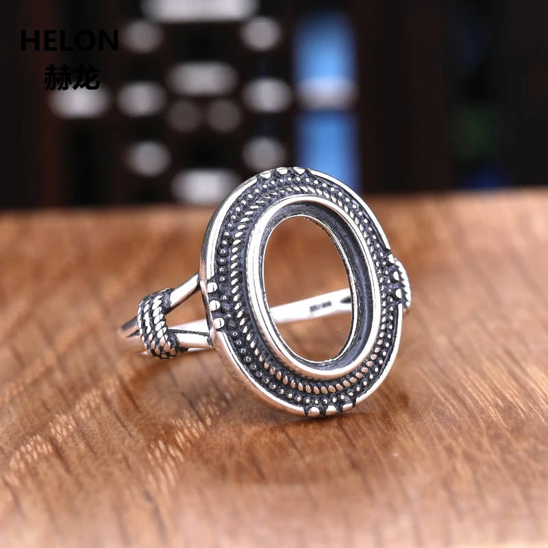 

925 Sterling Silver Women Engagement Wedding Ring 8x12mm Oval Cabochon Semi Mount Ring fit Amber Turquoise Setting Wholesale