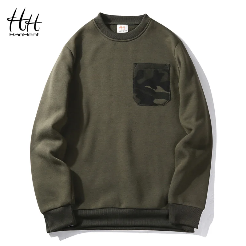HanHent Fashion Round Neck Men's Sweatshirts With Pockets Casual Loose Pullover Long Sleeve Warm Fleece O-neck Hoodies Male | Мужская