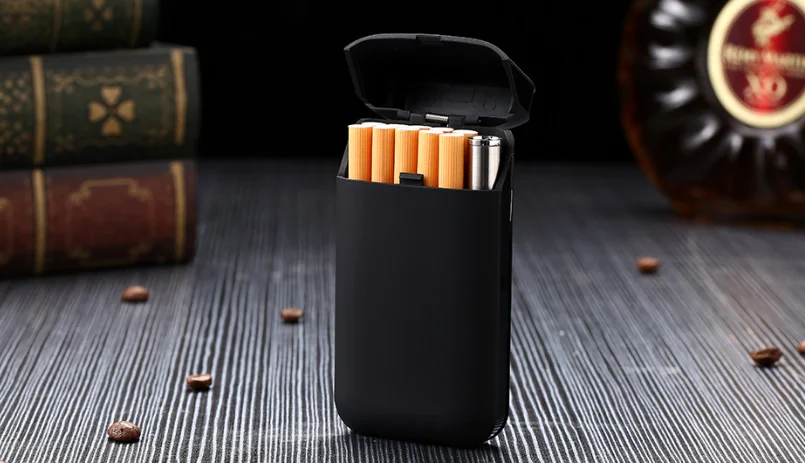 Тонкий женский чехол для сигарет с USB зажигалкой металлическая тонкая коробка