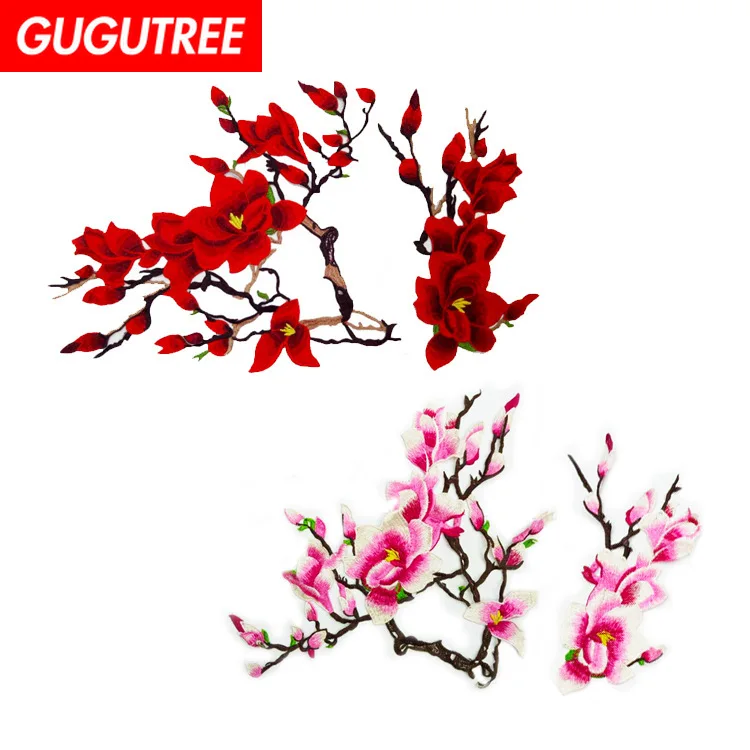 

GUGUTREE embroidery big wintersweet patches flower patches badges applique patches for clothing ZM-90