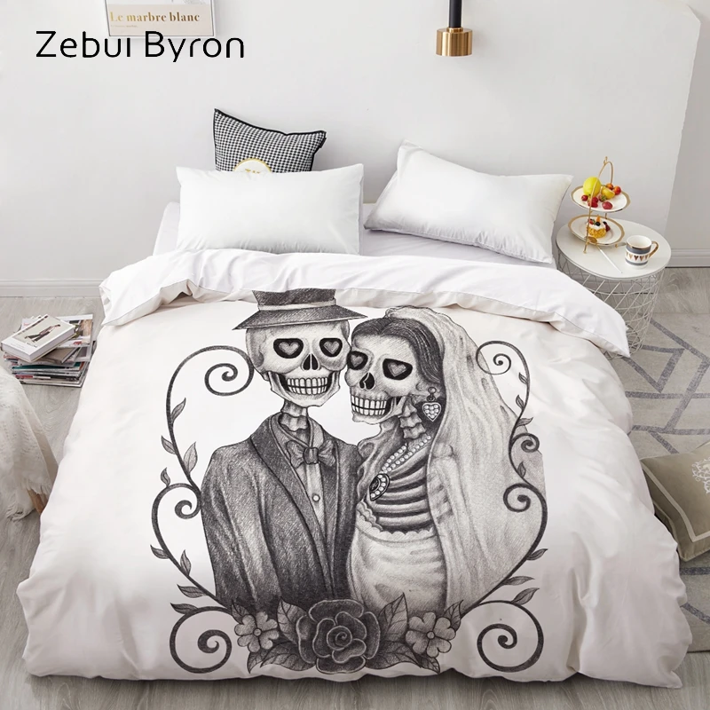 

3D Duvet Cover 200x200/220x240,Comforter/Quilt/Blanket case Queen/King/Custom,Bedding Skull Wedding,drop ship