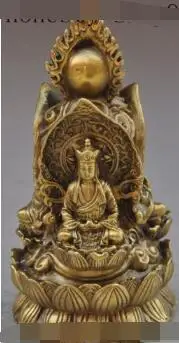 

S0947 6" tibet buddhism brass lotus kwan-yin sakyamuni Ksitigarbha 3 god buddha statue