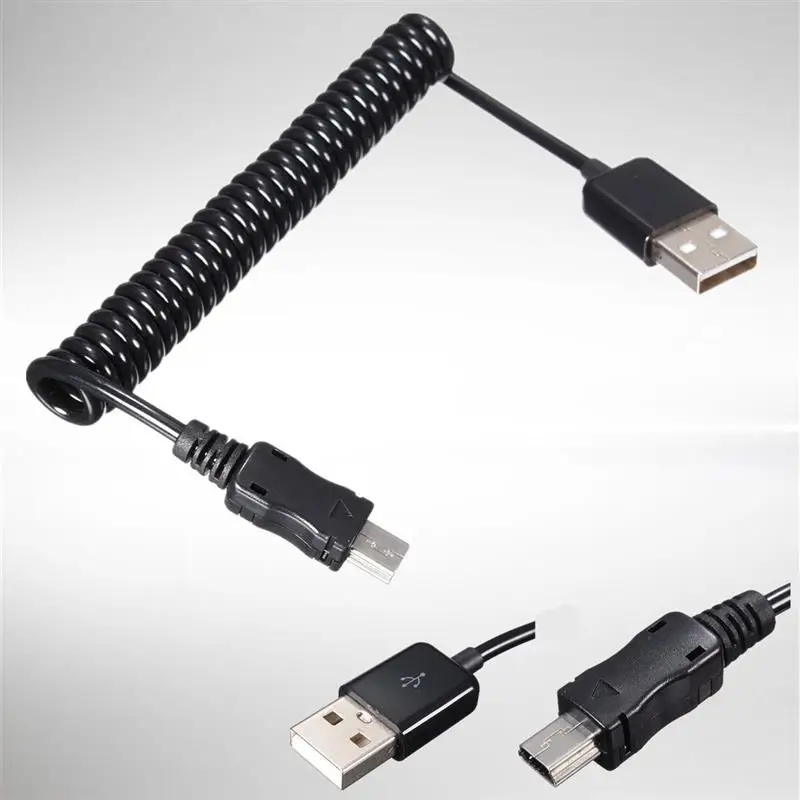 LEORY 1 м мини-usb кабель USB A Тип Мужской USB к мини-usb мужской 5pin соединитель спиральный растягивающийся кабель для передачи данных