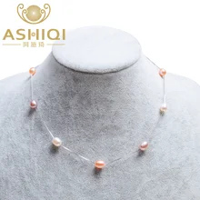 ASHIQI perla Natural collar de 100% collar de plata de ley 925, 7-8mm Cultivadas de agua dulce de la perla Real Joyería para los regalos de la Mujer