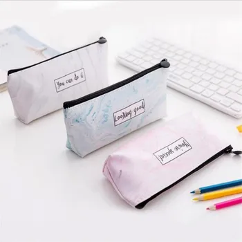 

Multifunctional Cosmetic Bags Leather Travel Portable Makeup Bag Marble Pattern Pencil Bag Student Organiser Zipper Pencil Case
