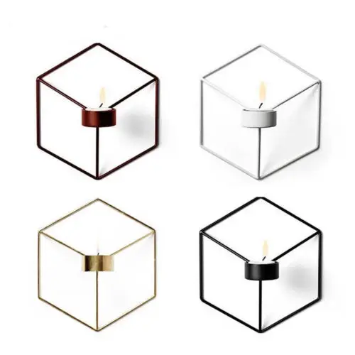 

Hot Romantic Wall Mounted 3D Geometric Tea Light Candle Holder Metal Candlestick Home Decor