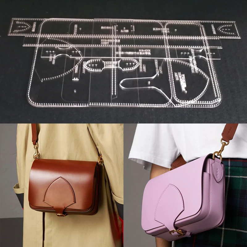 

Handmamde Women Handbag Shoulder bag Acrylic Template Leather Pattern DIY Hobby Leathercraft Sewing Pattern Stencils 16x21x6cm