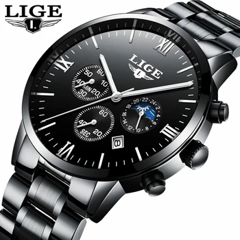 

Men's Watches Top Brand Luxury Watch men Moon Phase full steel Business Fashion Quartz sports Watches men Relogio masculino Saat